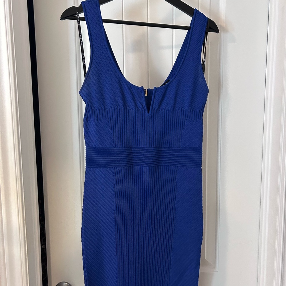 Guess by Marciano Cobalt Blue Ribbed V-Neck Midi Dress